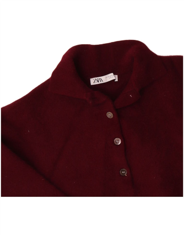 ZARA Womens Oversized Crop Polo Neck Jumper Sweater UK 6 XS Burgundy Wool