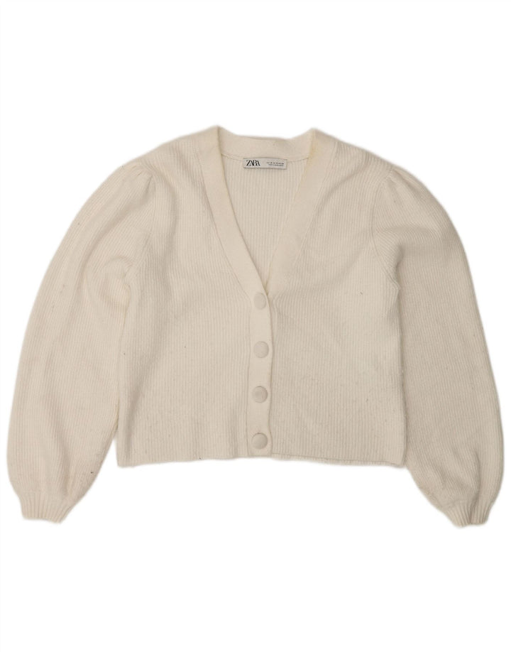Zara Womens Cardigan Sweater UK 12 Medium White Viscose