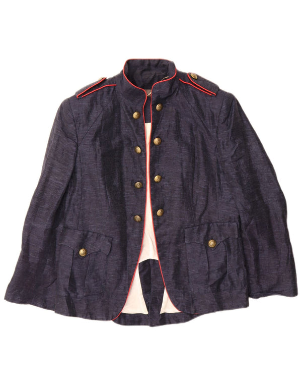 Zara Womens Military Blazer Jacket UK 14 Large Navy Blue Cotton