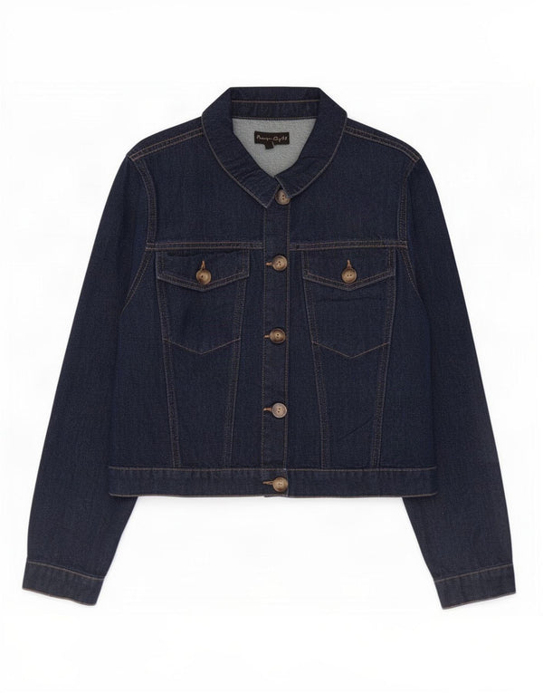 Phase Eight Womens Crop Denim Jacket UK 14 Large Navy Blue Cotton
