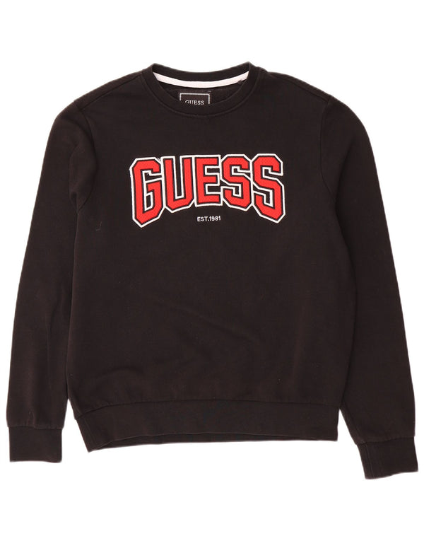 Guess Mens Graphic Sweatshirt Jumper UK 34 Small Black Cotton