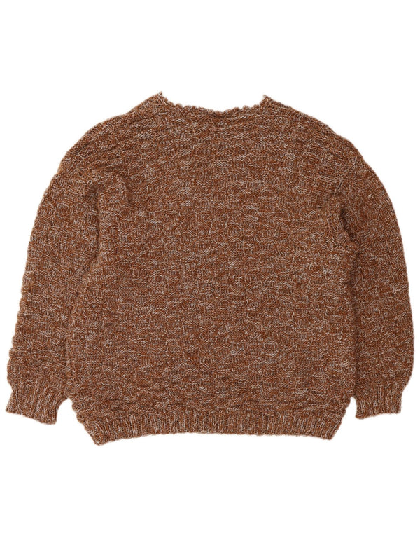 VINTAGE Womens V-Neck Jumper Sweater UK 16 Large Brown Flecked