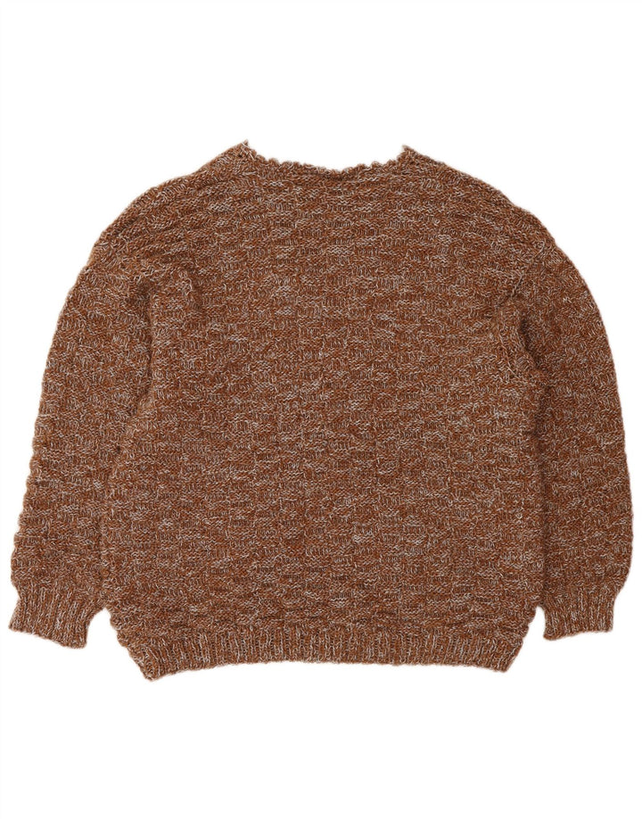 VINTAGE Womens V-Neck Jumper Sweater UK 16 Large Brown Flecked