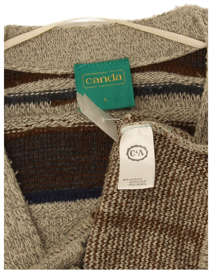 Canada Mens Cardigan Sweater Large Grey Geometric Acrylic