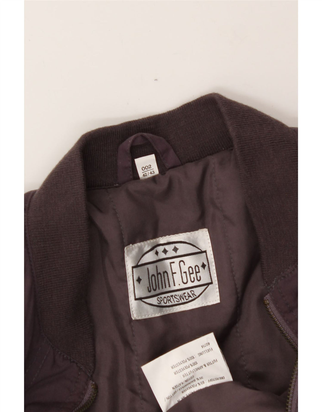 JOHN F GEE Mens Bomber Jacket UK 42 XL Purple Polyester Vintage John F Gee and Second-Hand John F Gee from Messina Hembry 