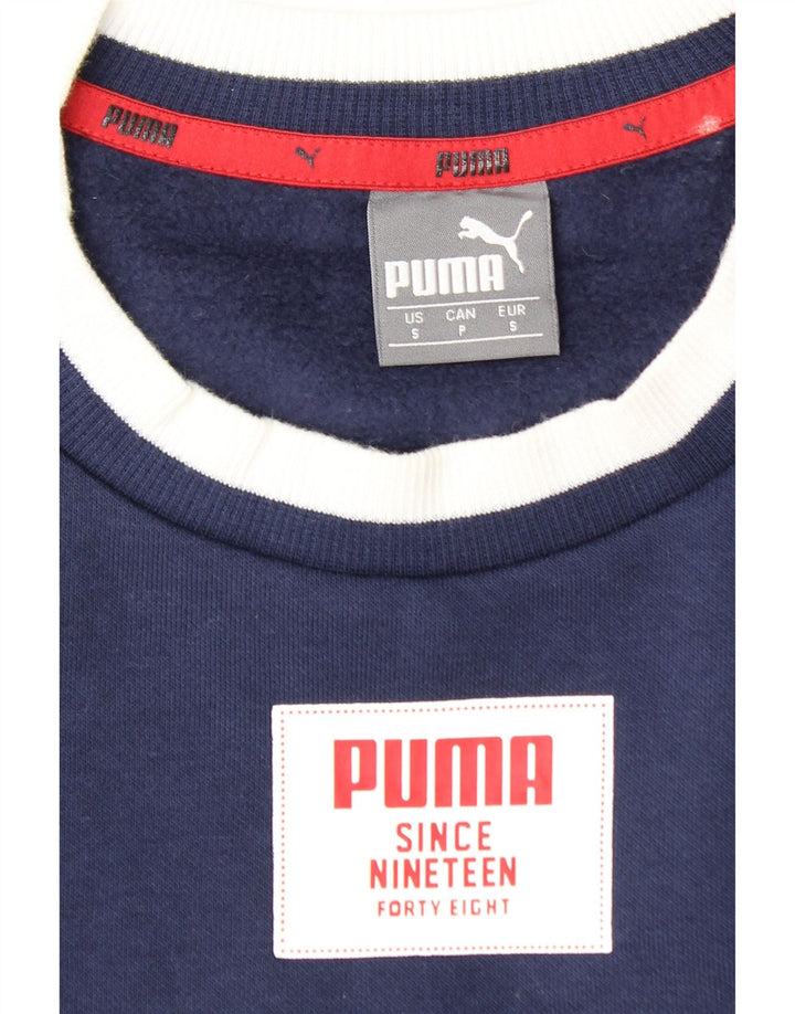 PUMA Mens Graphic Sweatshirt Jumper Small Navy Blue Colourblock
