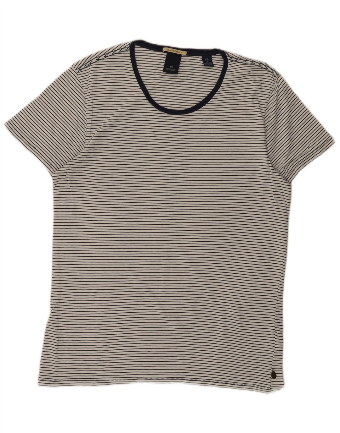 SCOTCH & SODA Mens T-Shirt Top Medium White Pinstripe Cotton