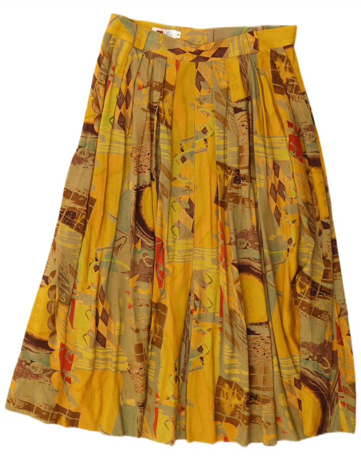Vintage Womens Abstract Pattern Pleated Skirt Medium W30 Yellow
