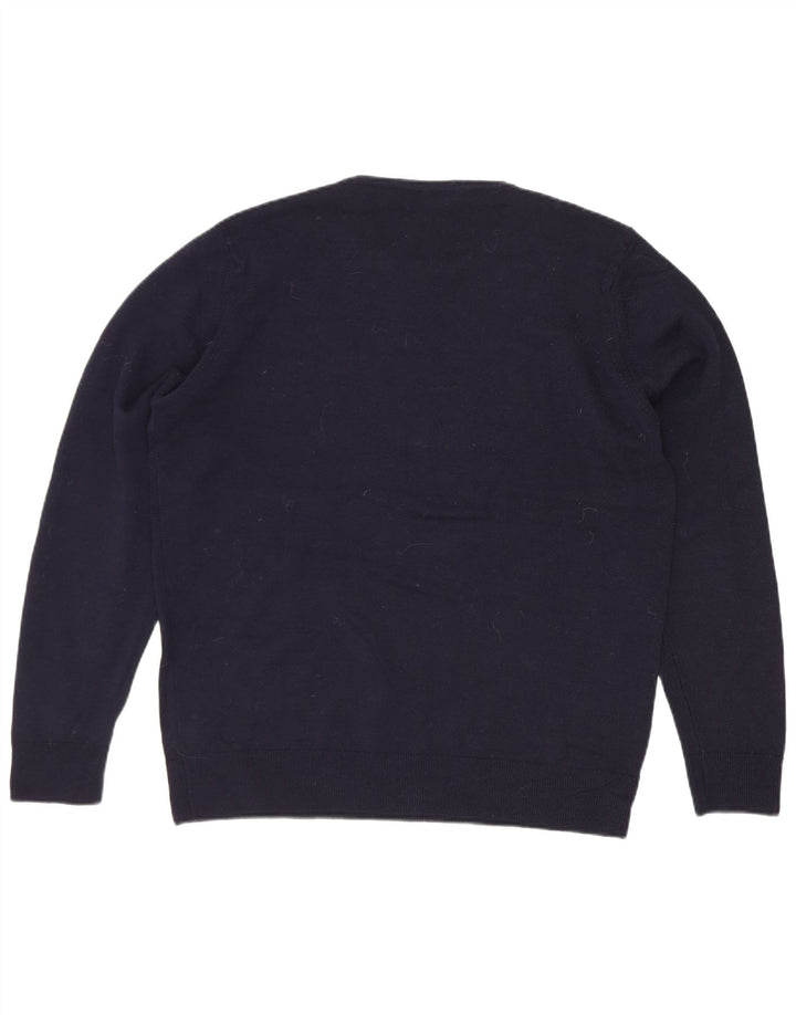 Marks & Spencer Womens Crew Neck Jumper Sweater UK 12 Medium Navy Blue Wool