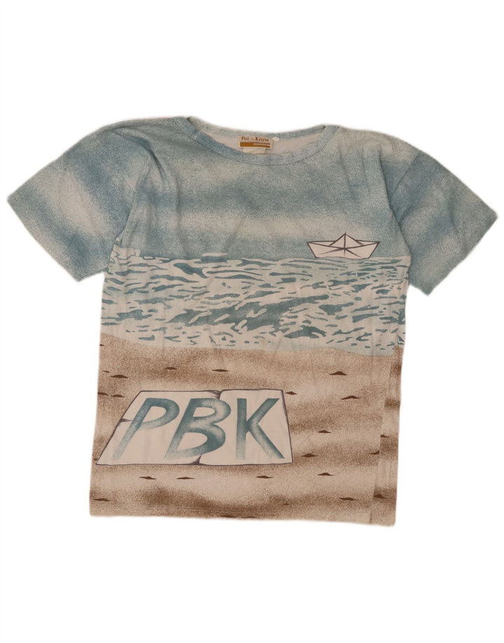 POI BY KRIZIA Mens Abstract Pattern Graphic T-Shirt Top Medium Blue Cotton