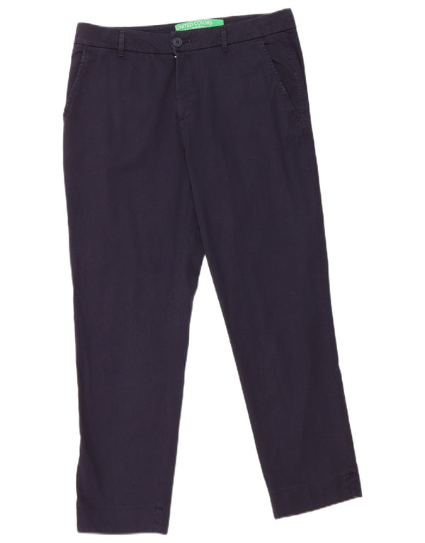 Benetton Womens Cropped Trousers UK 10 Small W30 L24 Navy Blue Cotton