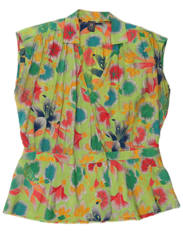 Emanuel Ungaro Womens Sleeveless Shirt Blouse UK 10 Small Green Floral
