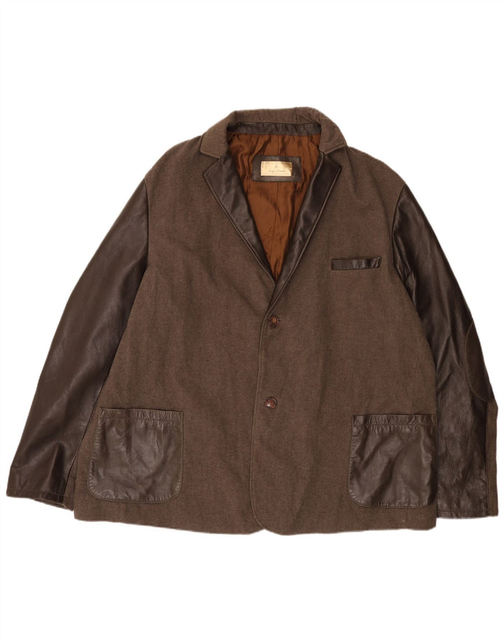 Vintage Mens Leather 2 Button Blazer Jacket UK 42 XL Brown