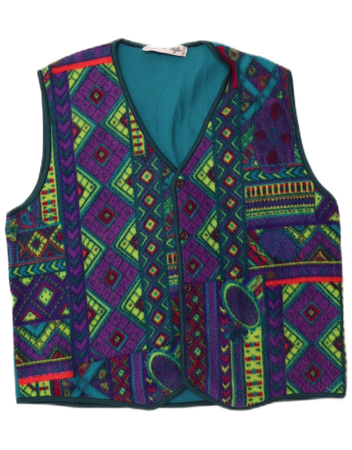 VINTAGE Mens Fleece Gilet UK 42 XL Multicoloured Geometric