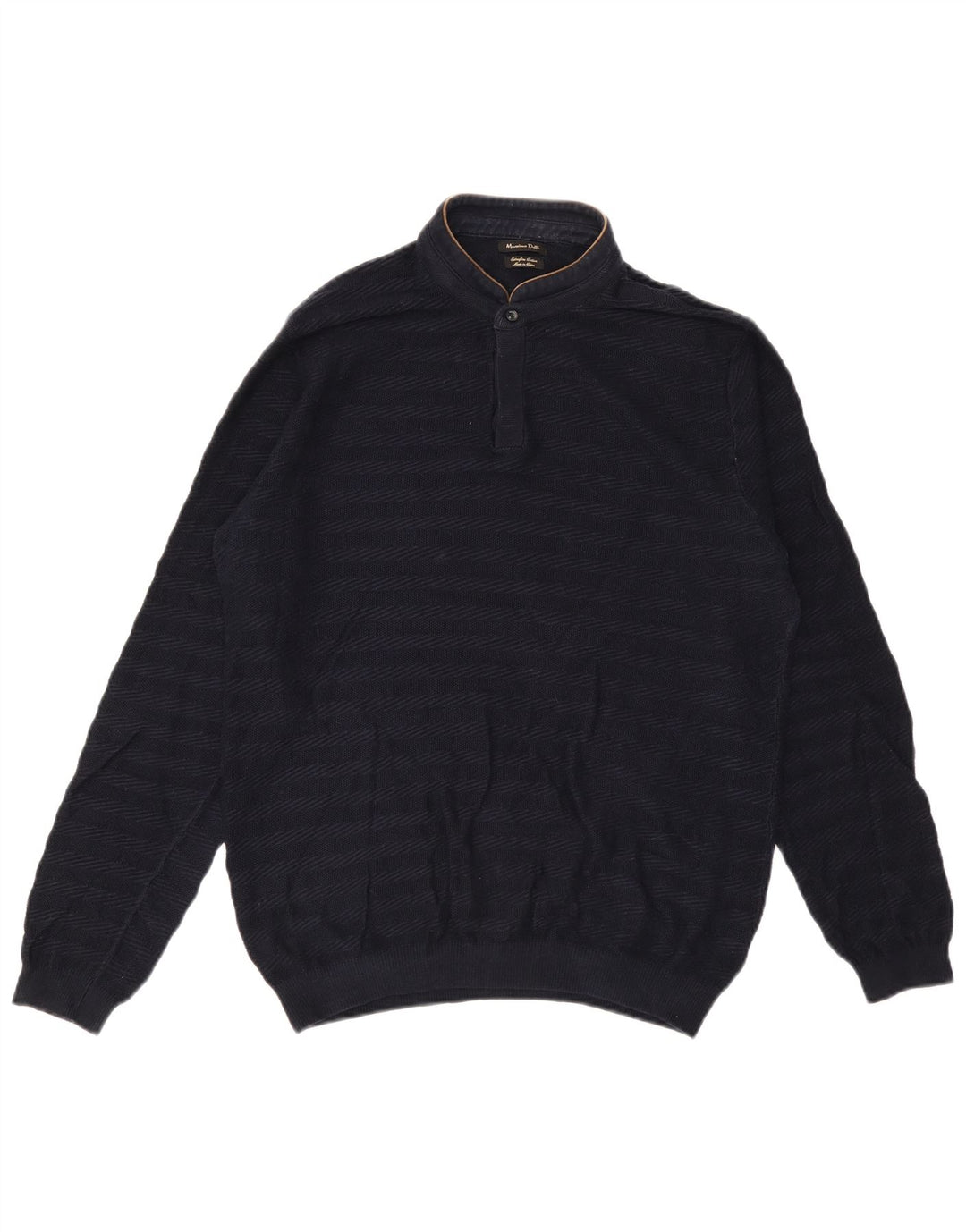 Massimo Dutti Mens Button Neck Jumper Sweater Large Navy Blue Striped