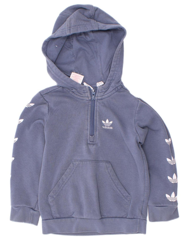 Adidas Boys Graphic Zip Neck Hoodie Jumper 4-5 Years Blue Cotton