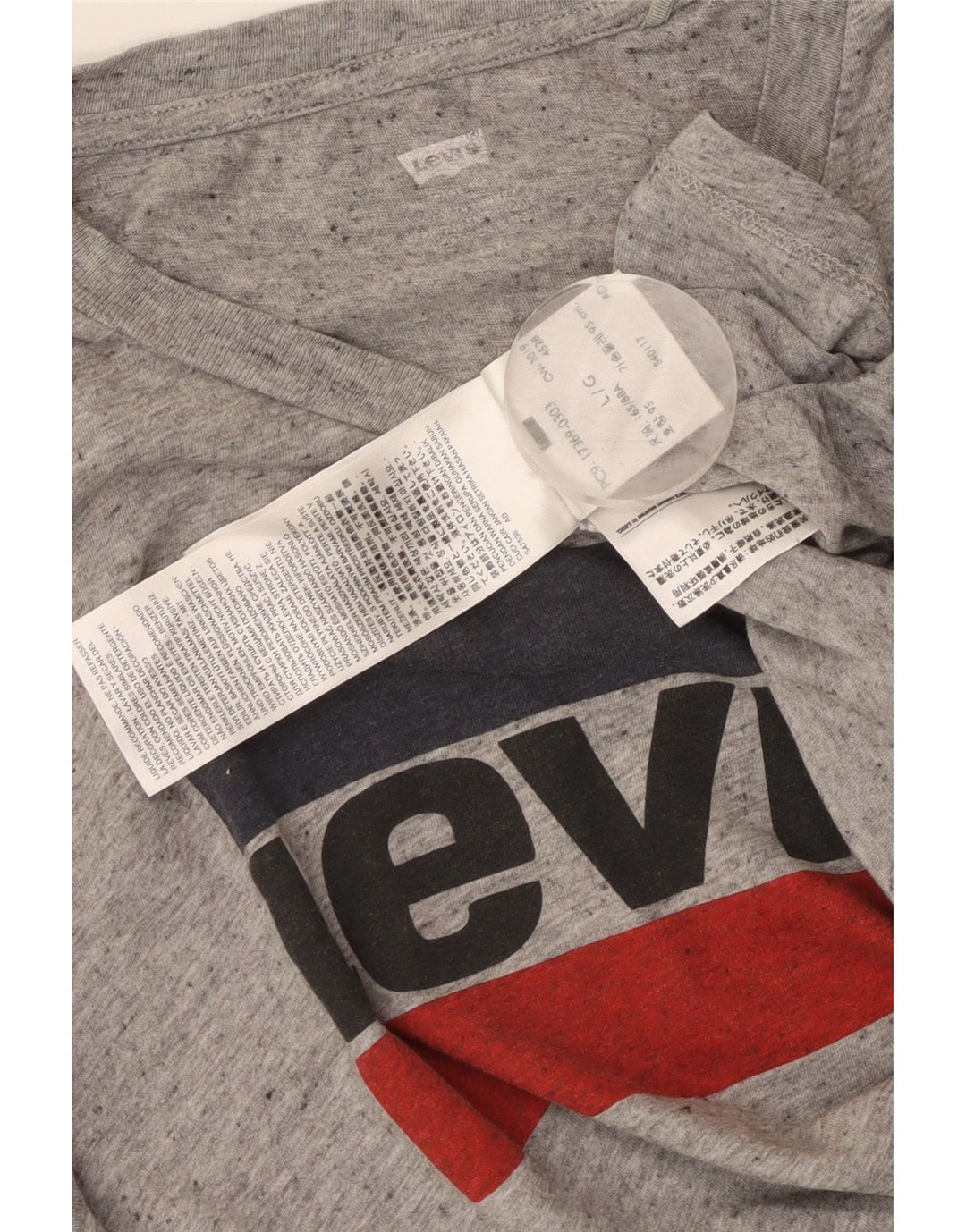 LEVI'S Womens Graphic T-Shirt Top UK 14 Large Grey Flecked Cotton