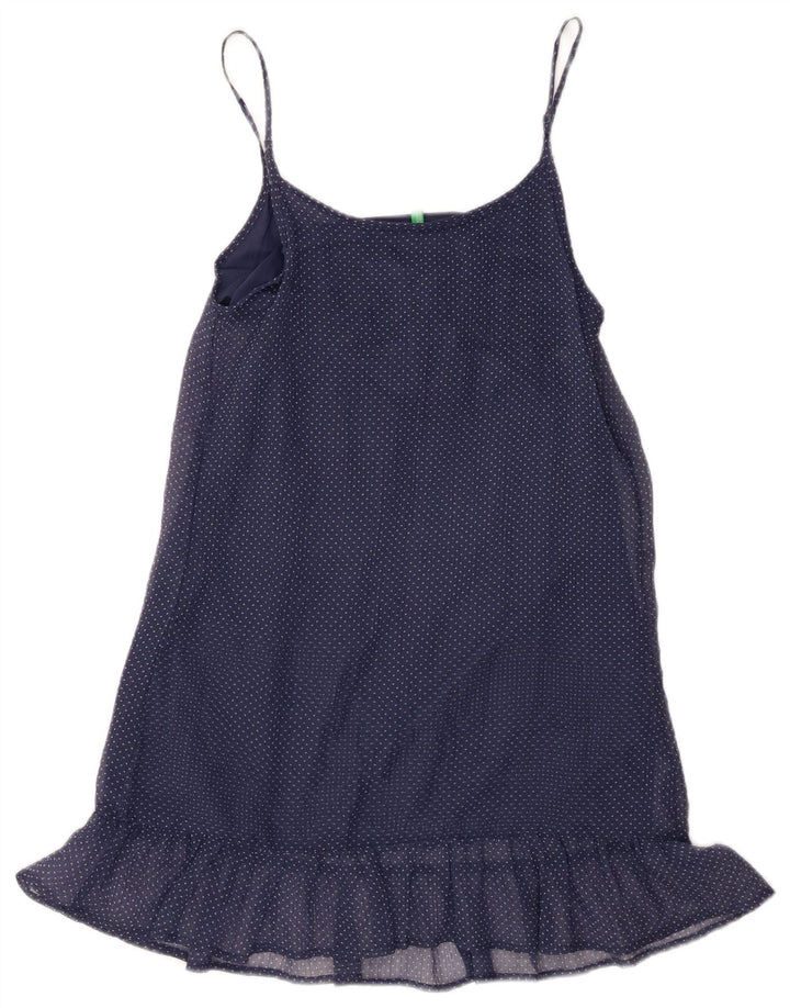 BENETTON Womens Sleeveless Blouse Top UK 6 XS Navy Blue Spotted Polyester