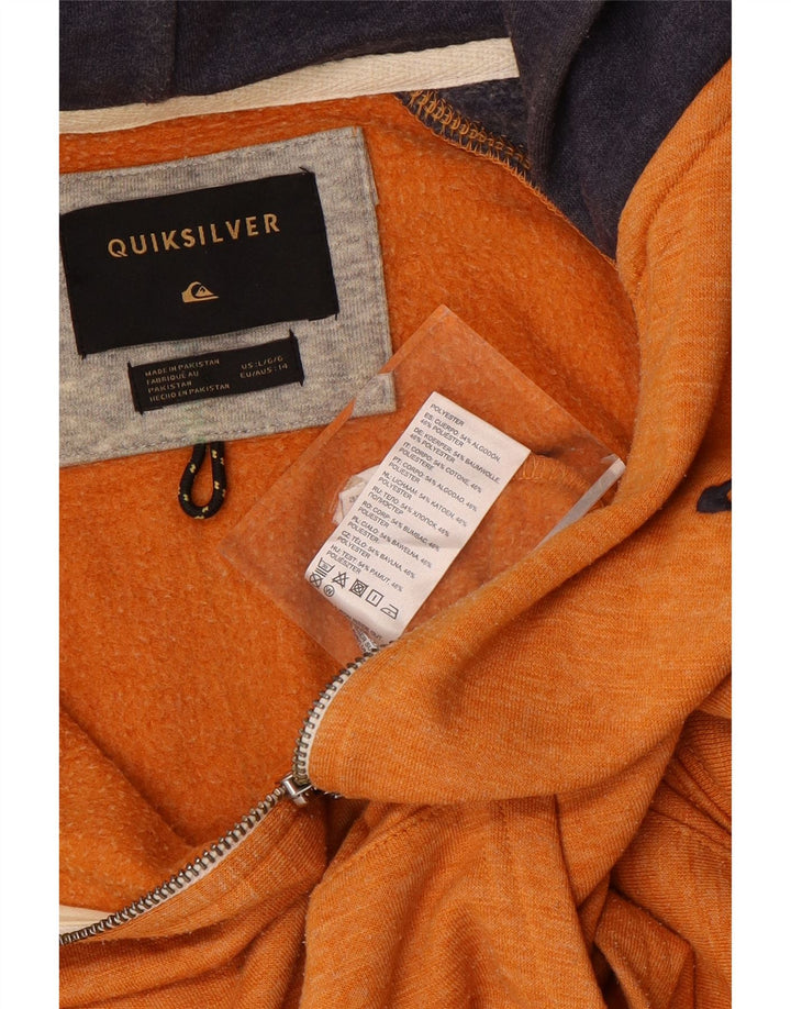 QUIKSILVER Womens Zip Hoodie Sweater UK 14 Large Orange Colourblock Cotton
