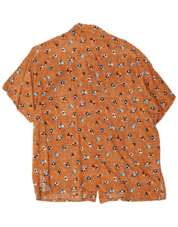 Vintage Womens Oversized Abstract Pattern Shirt Blouse UK 10 Small Brown