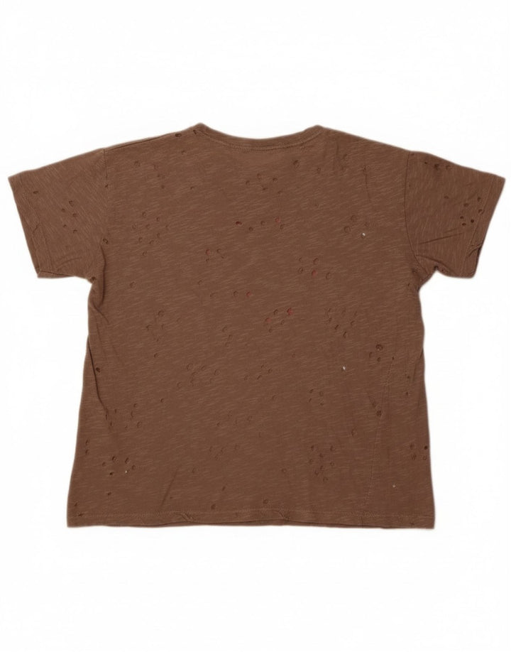 Guess Womens Perforated Graphic T-Shirt Top UK 14 Medium Brown