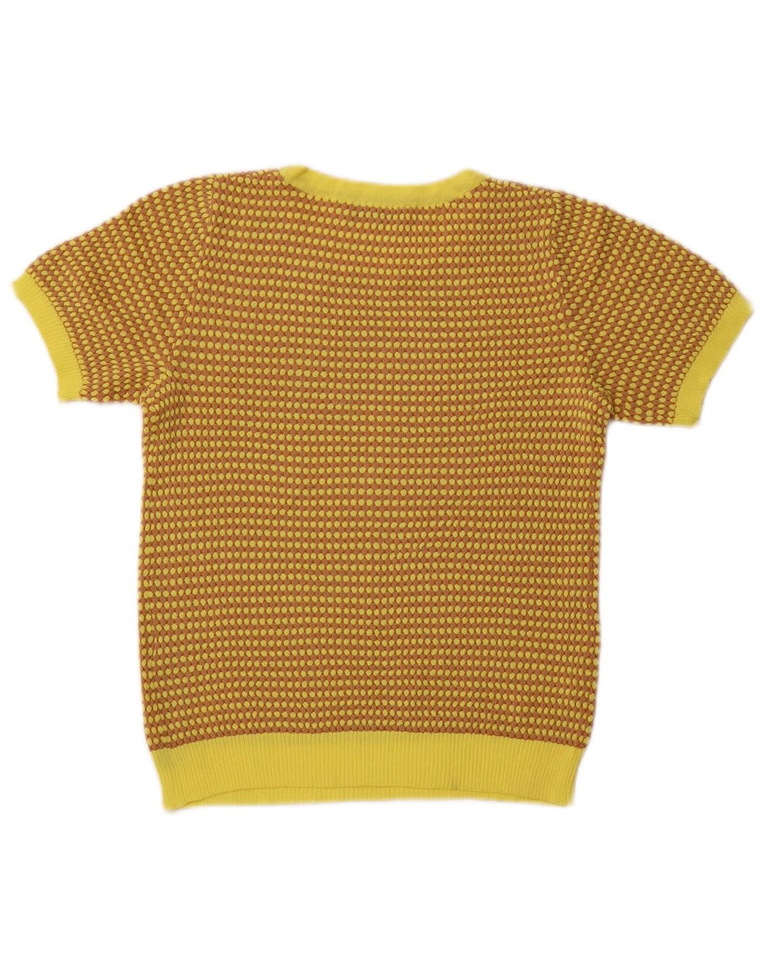 ZARA Womens Crop Crew Neck Jumper Sweater UK 8 Small Yellow Geometric