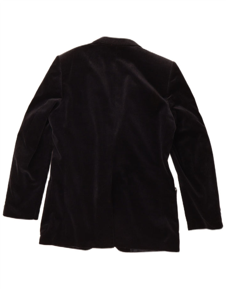 Vintage Mens Velvet Blazer Jacket UK 36 Small Navy Blue Houndstooth Cotton