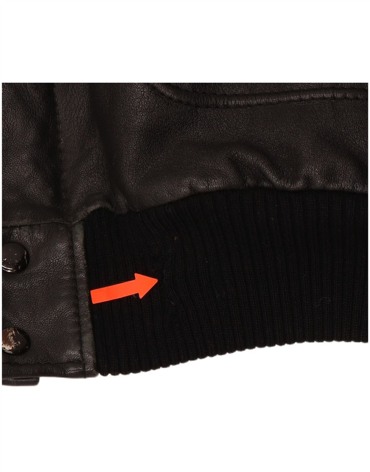 VINTAGE Mens Military Leather Jacket IT 54 2XL Black Leather