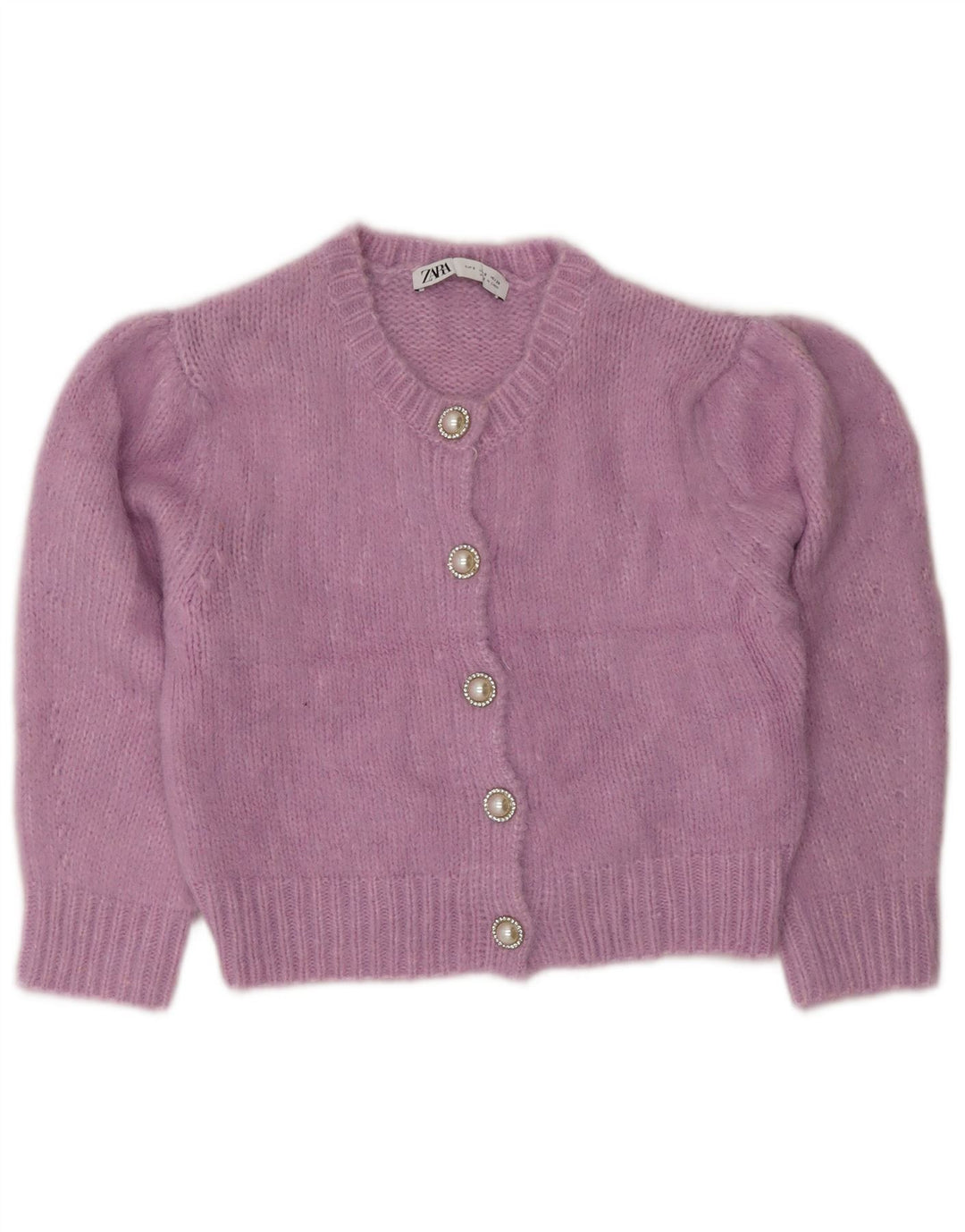 ZARA Womens 3/4 Sleeve Crop Cardigan Sweater UK 10 Small Purple Polyamide