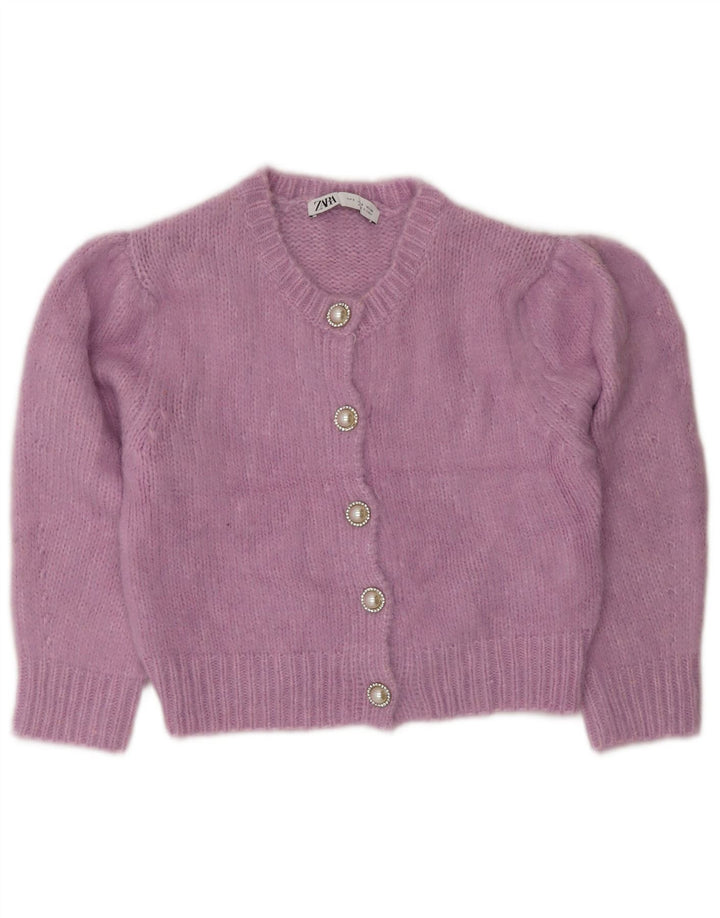 ZARA Womens 3/4 Sleeve Crop Cardigan Sweater UK 10 Small Purple Polyamide