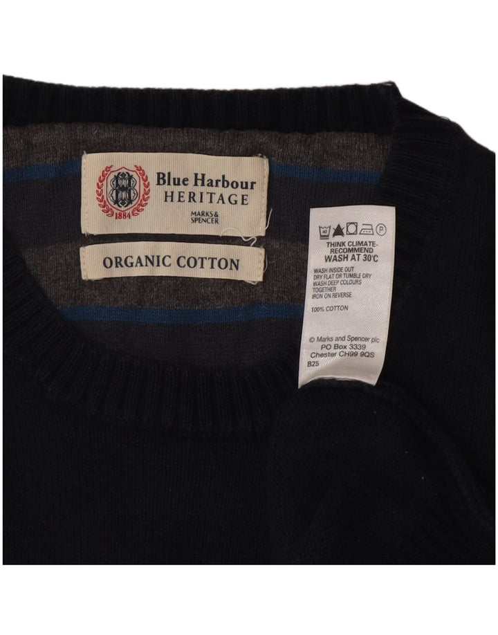 Marks & Spencer Mens Crew Neck Jumper Sweater Medium Navy Blue Cotton