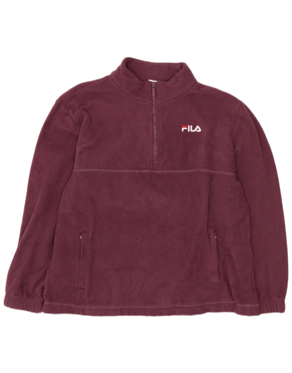 Fila Womens Zip Neck Fleece Jumper UK 16 Large Burgundy Polyester