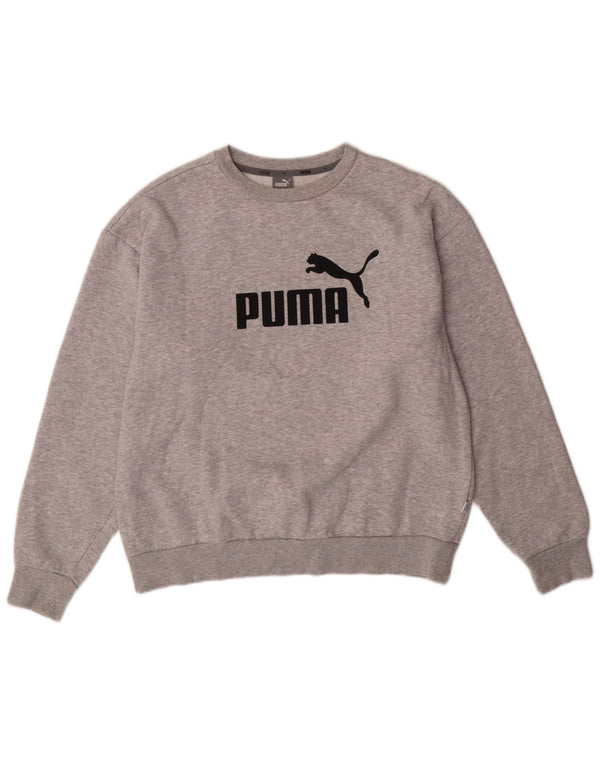 PUMA Womens Graphic Sweatshirt Jumper UK 14 Medium Grey Cotton