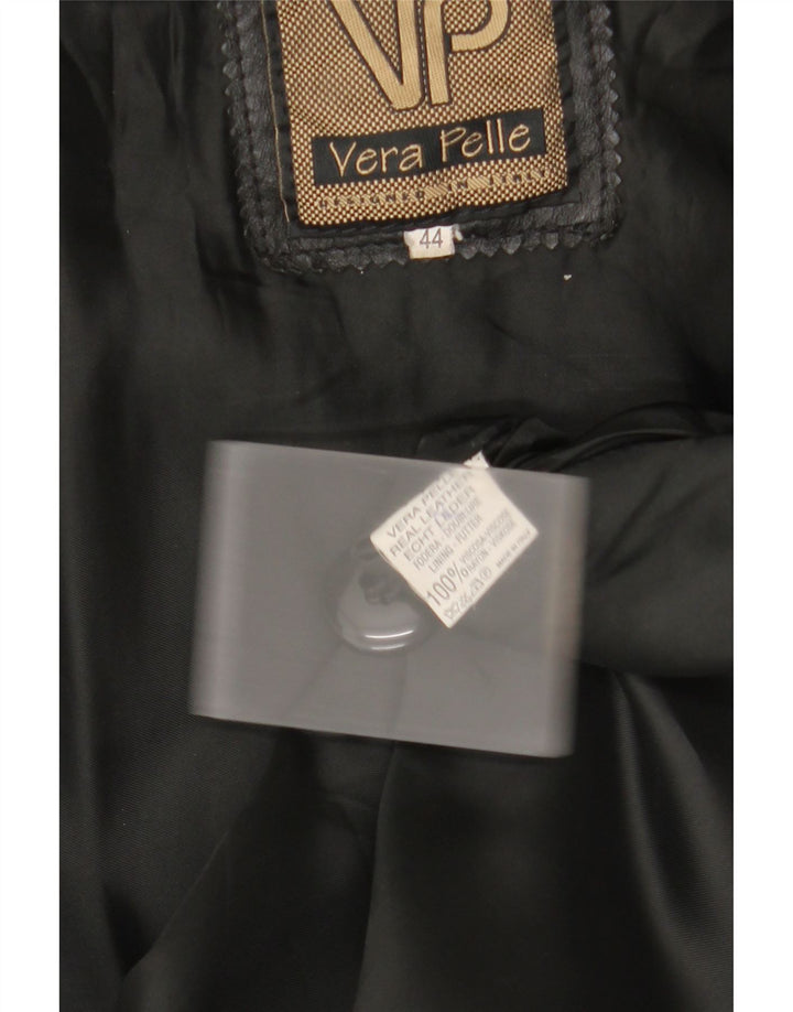 Vintage Womens Hooded Leather Coat IT 44 Medium Black Leather