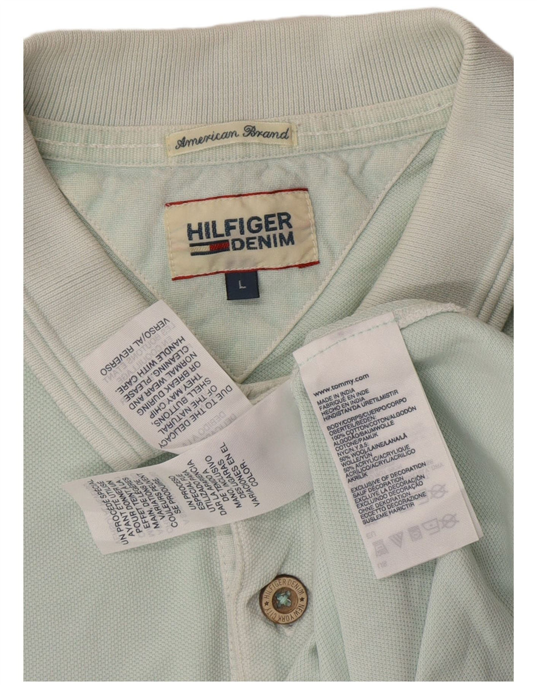 TOMMY HILFIGER Mens Graphic Polo Shirt Large Blue Cotton