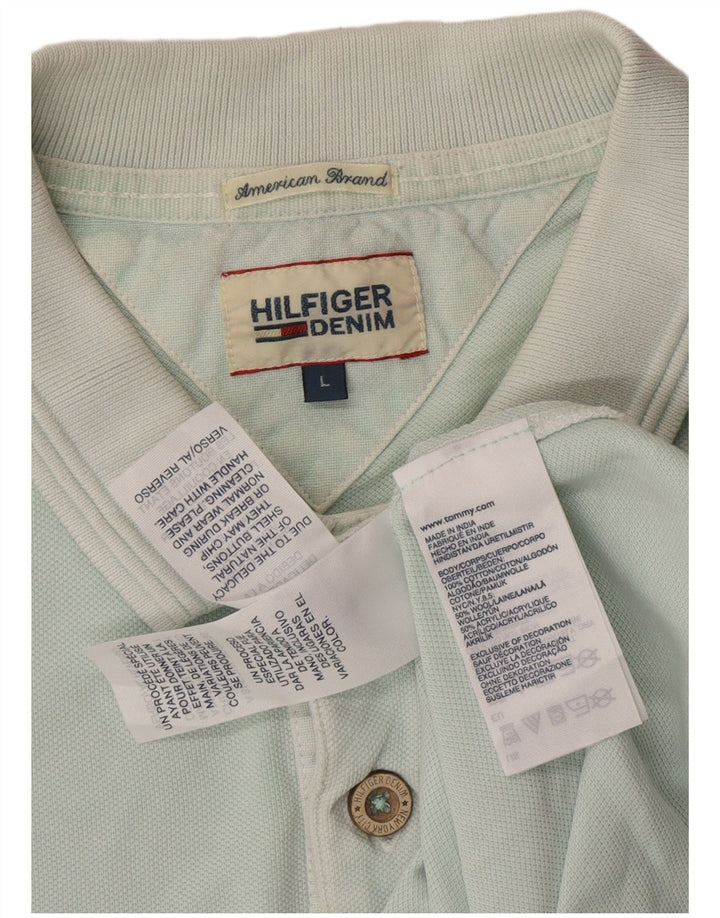 TOMMY HILFIGER Mens Graphic Polo Shirt Large Blue Cotton