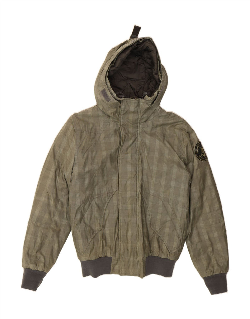 SCHOTT Mens Hooded Padded Bomber Jacket UK 36 Small Green Check Cotton Vintage Schott and Second-Hand Schott from Messina Hembry 