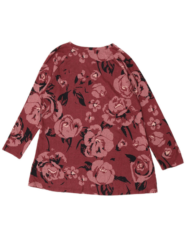Marks & Spencer Womens Graphic Top Long Sleeve UK 16 Large Burgundy Floral