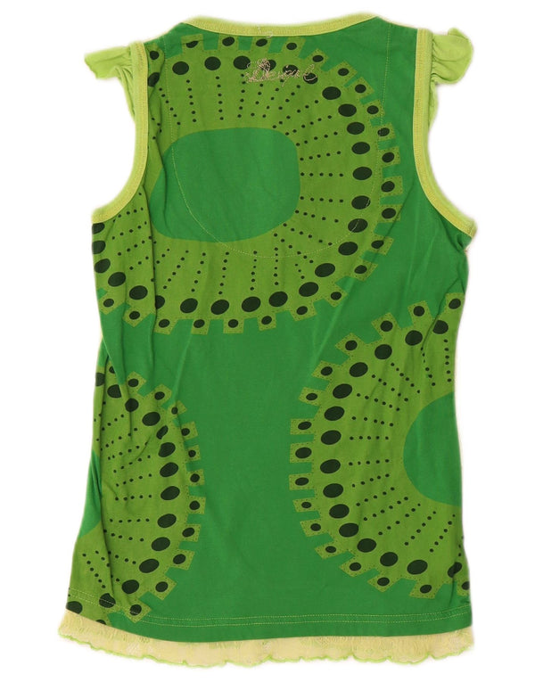 Desigual Womens Graphic Vest Top UK 12 Medium Green Geometric Cotton