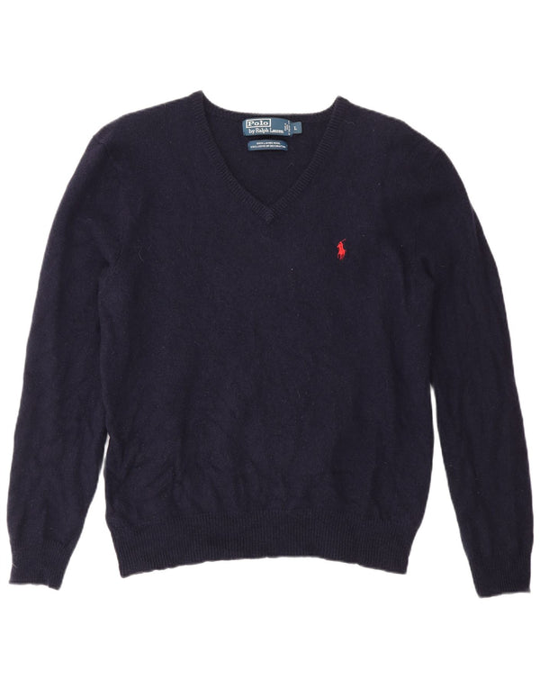 Polo Ralph Lauren Boys V-Neck Jumper Sweater 15-16 Years Large Navy Blue