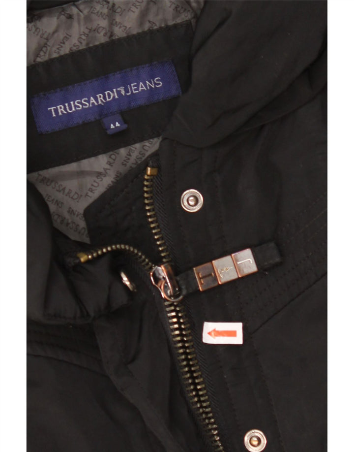 TRUSSARDI JEANS Womens Windbreaker Coat IT 44 Medium Black Polyester