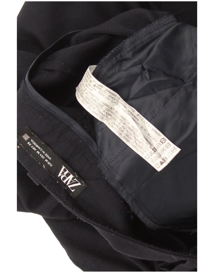 Zara Womens Straight Cropped Trousers Medium W28 L25 Navy Blue Polyester