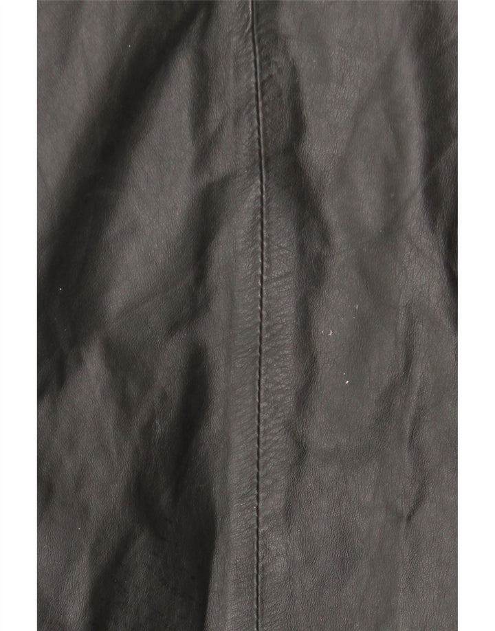 Vintage Womens Hooded Leather Coat IT 44 Medium Black Leather