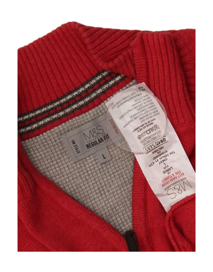 Marks & Spencer Mens Regular Fit Zip Neck Jumper Sweater Large Red Cotton