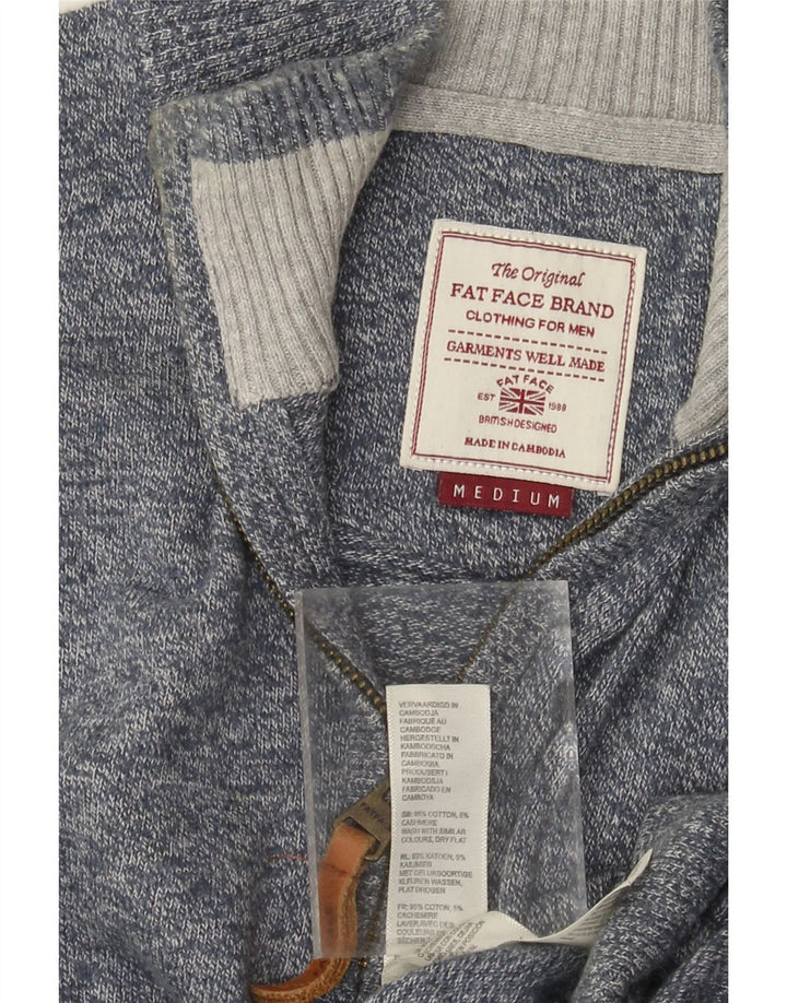 Fat Face Mens Zip Neck Jumper Sweater Medium Blue Flecked Cotton Classic