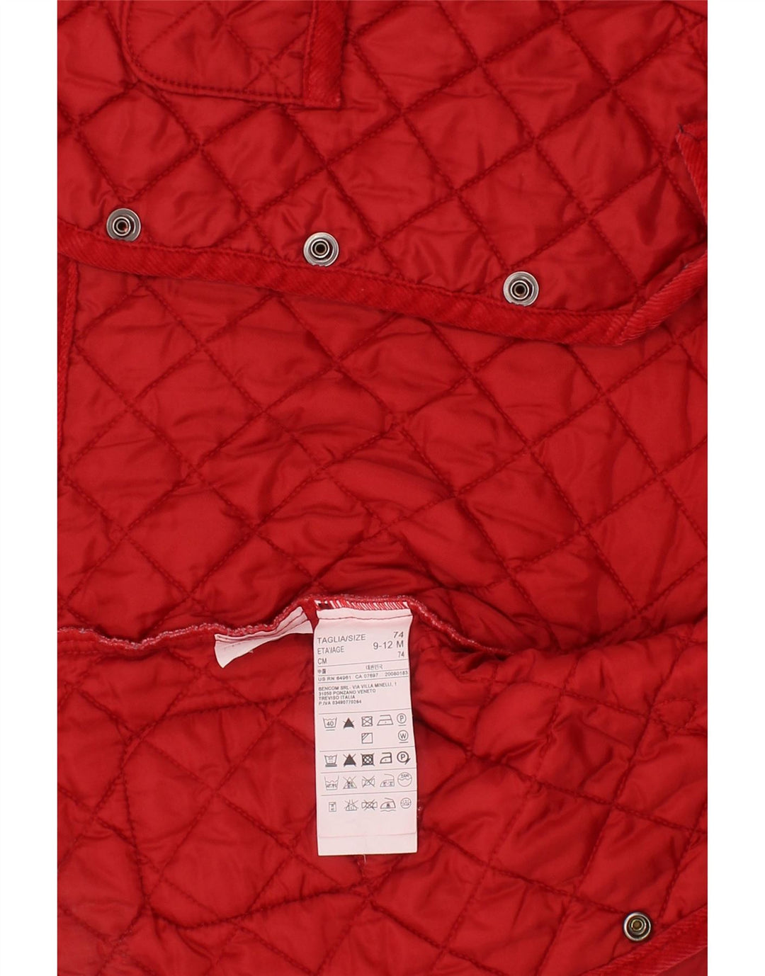 BENETTON Baby Girls Quilted Jacket 9-12 Months Red Polyamide