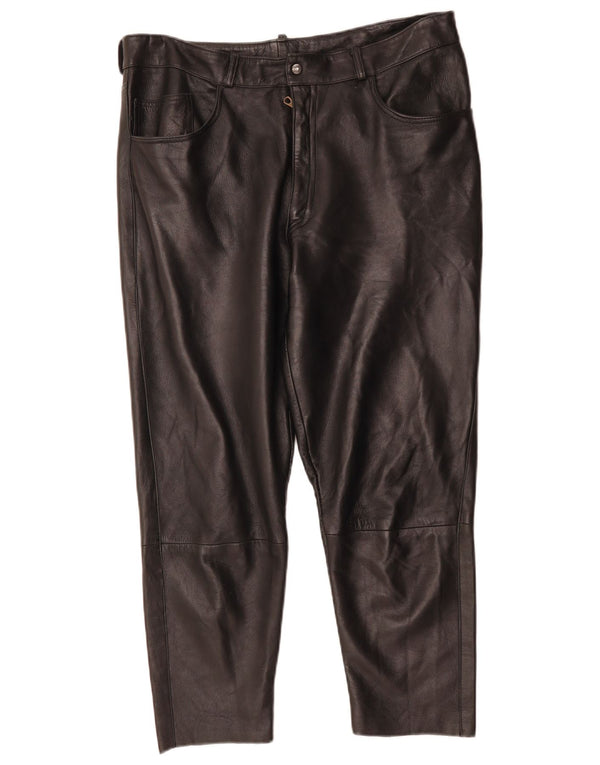 VINTAGE Mens Straight Leather Cropped Trousers IT 48 Medium W34 L25 Black