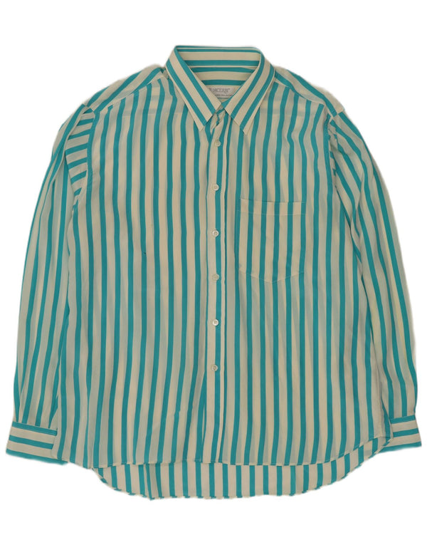 Vintage Mens Shirt Size 17 1/2 44 XL Turquoise Striped Silk