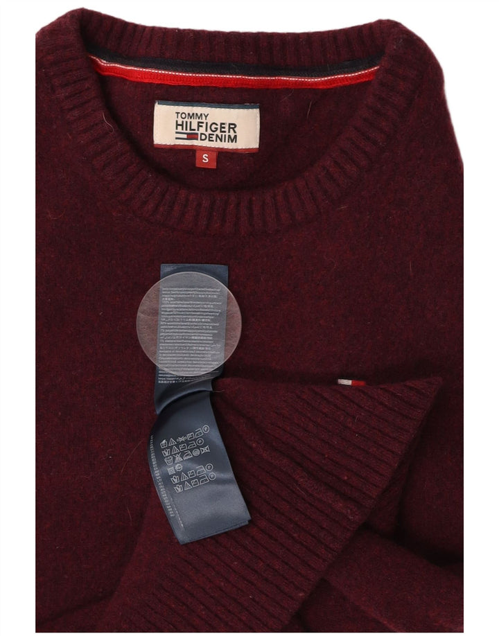 HILFIGER DENIM Womens Crew Neck Jumper Sweater UK 12 Small Burgundy Wool