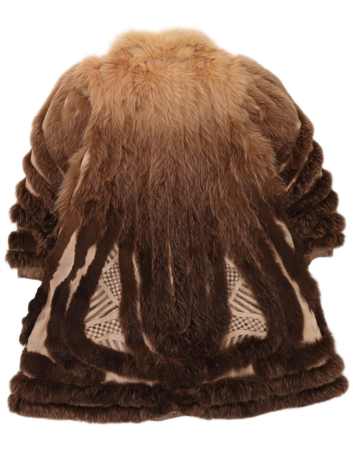 VINTAGE Womens Faux Fur Reversible Overcoat UK 18 XL Brown Floral